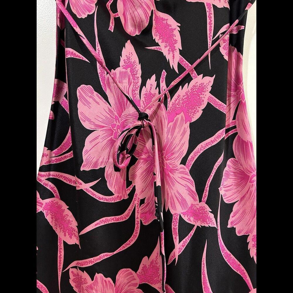Vintage Betsey Johnson Silk Slip Dress Floral Pink Black Stretch Satin Small - Picture 6 of 12